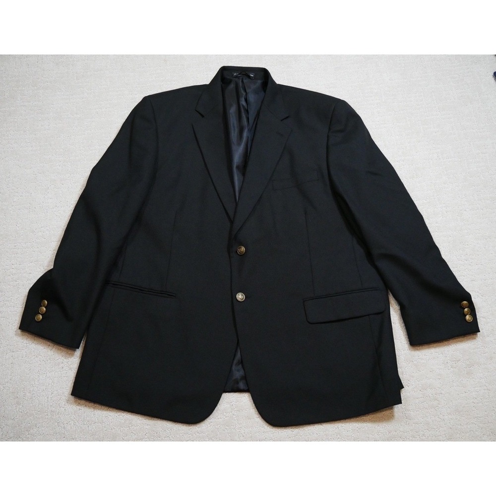 Meeting Street Men Black Blazer Sport Coat Gold Crest Buttons Wool Blend 48R